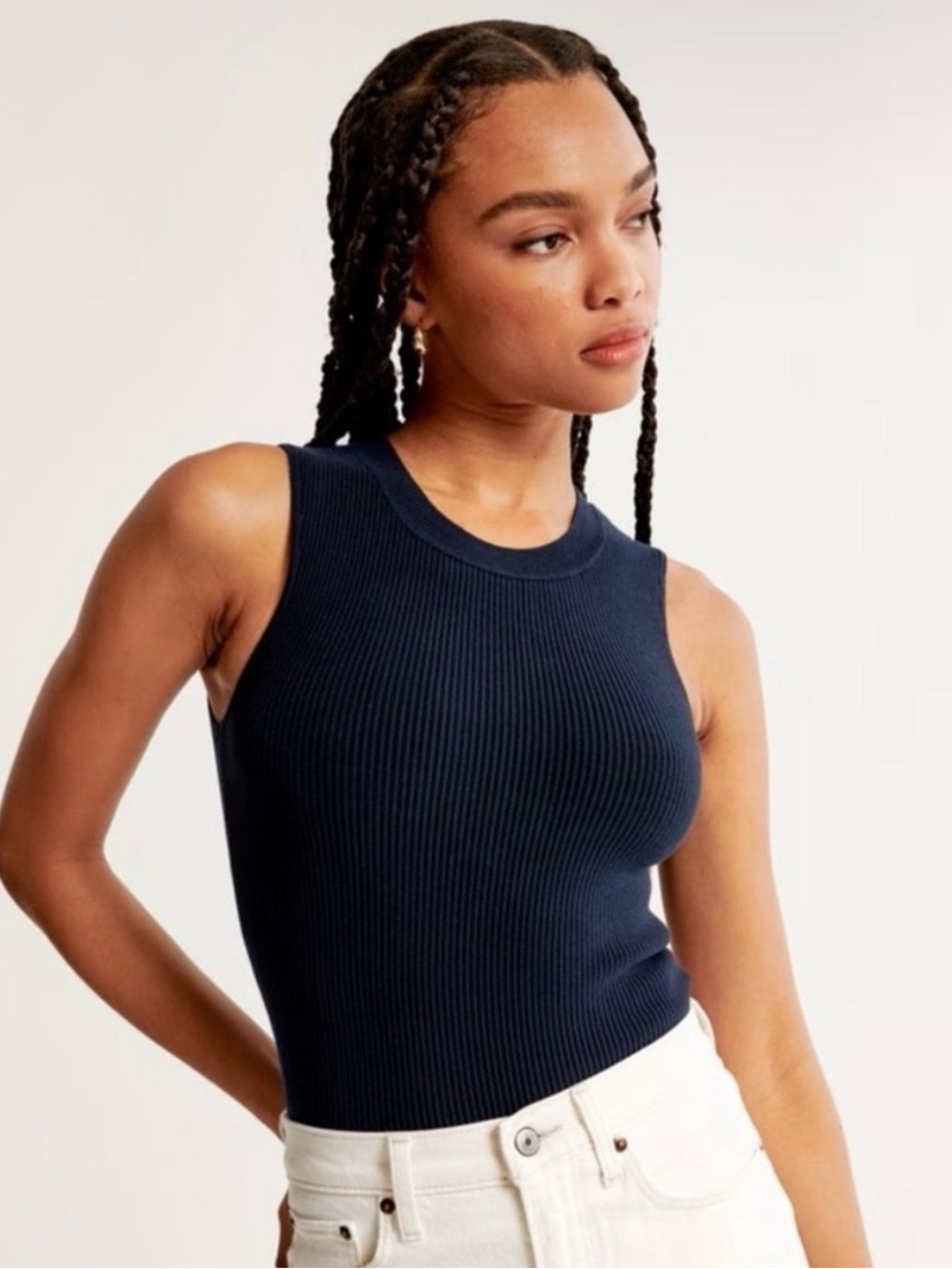 Abercrombie Sleeveless Ottoman Ribbed Knit Tank Top - Navy